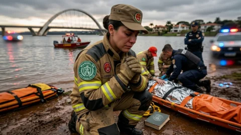 Bombeira emociona ao orar durante resgate no Lago Sul DF