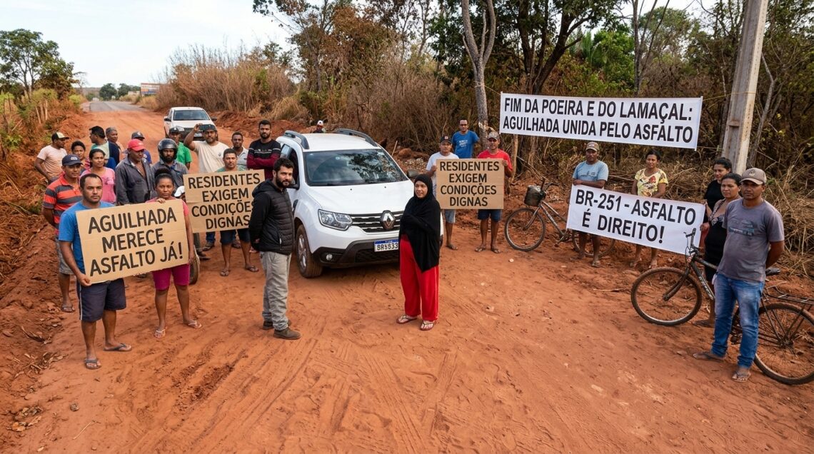 Moradores protestam e bloqueiam BR-251 por obras paralisadas