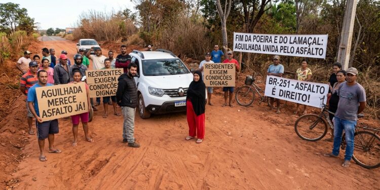 Moradores protestam e bloqueiam BR-251 por obras paralisadas