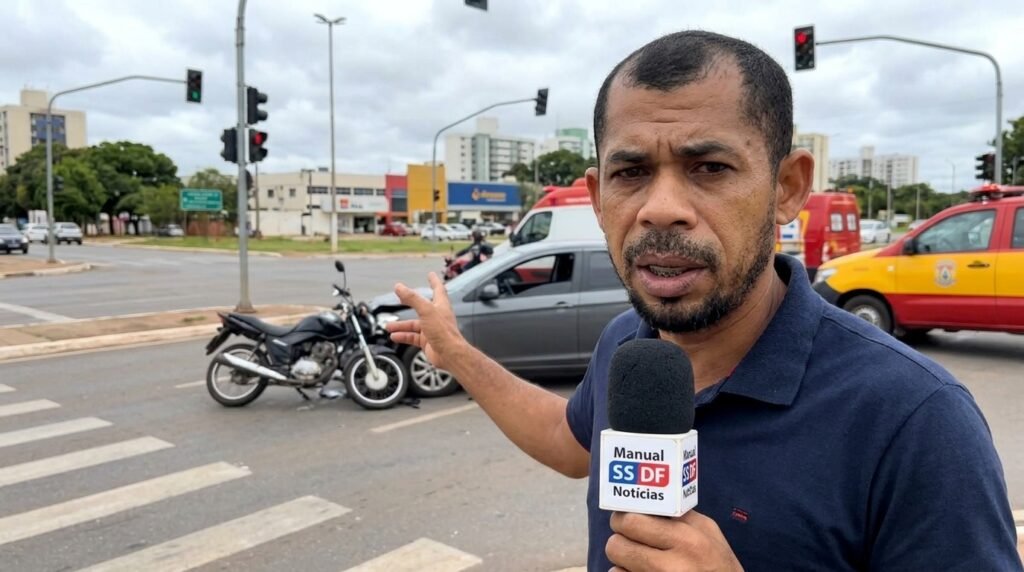 Acidente na Rua da Ponte em São Sebastião deixa moto sob ônibus; condutor tem ferimentos leves