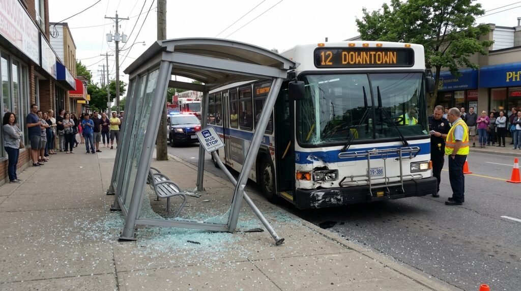 Um ônibus do transporte coletivo atingiu uma parada e derrubou parte da estrutura 